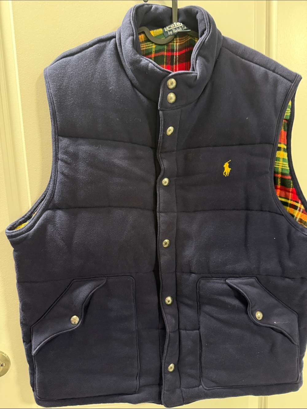 Polo by Ralph Lauren Navy Quilted Fleece Vest with Yellow Pony